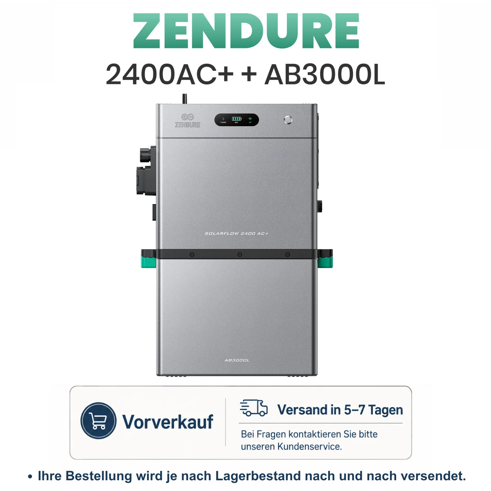 Zendure SolarFlow 2400 AC+ und AB3000L 2.88kWh Solarspeicher 0% MwSt
