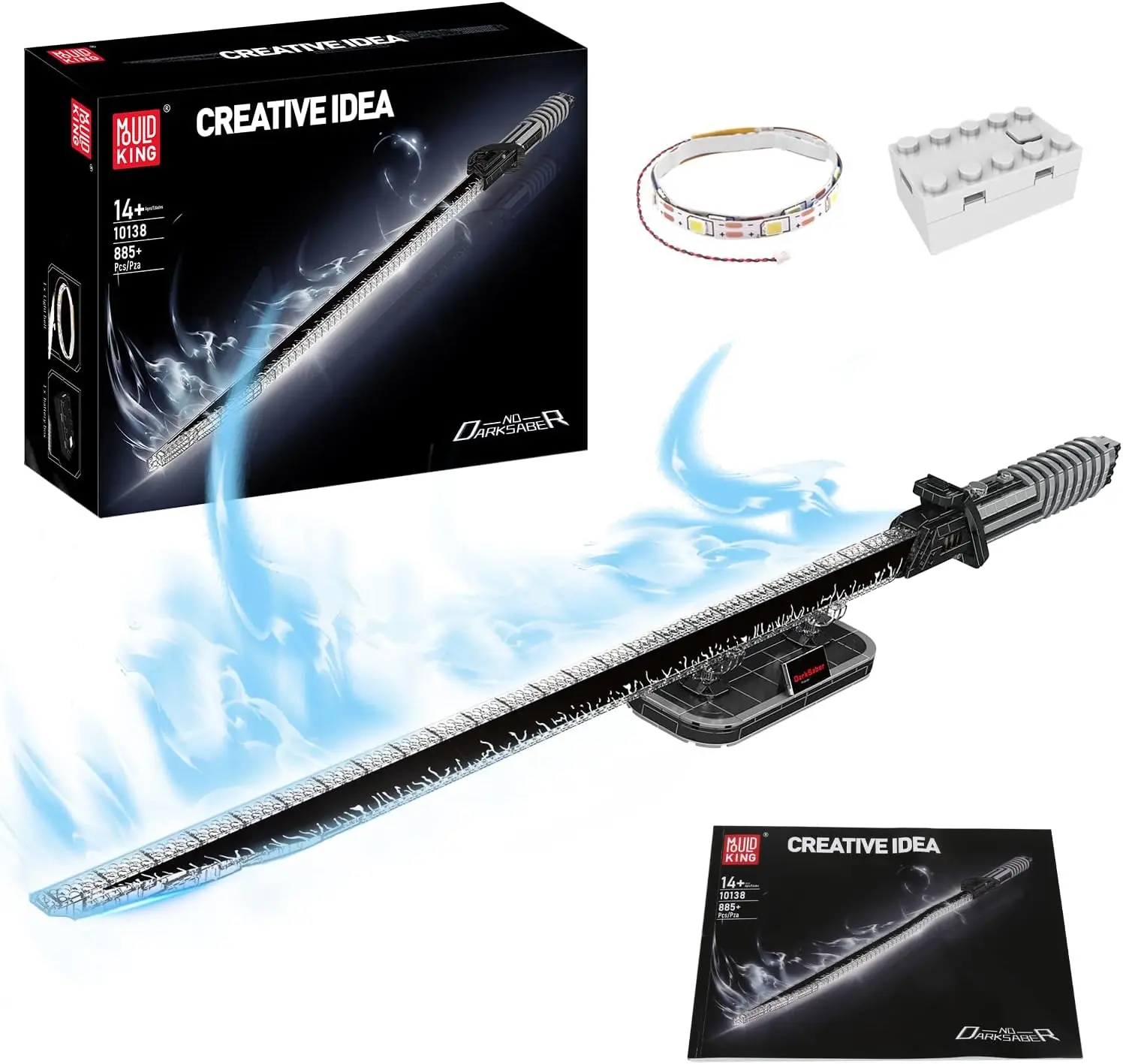 Mould King 116CM Schwert Bausteine model, 885 Teile Waffen Spielzeug Blockmodell mit LED und Ständer, Lichtschwert cosplay-SPIE