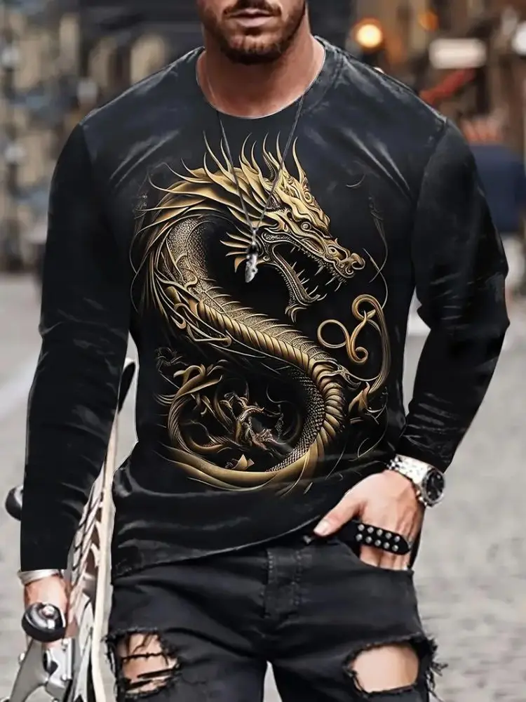 New Men\'s Fall Shirt 3D Long Sleeve Printed Graphic T-Shirt Cover Harajuku Fall Casual Round Neck Oversized Loose Top Comfortabl