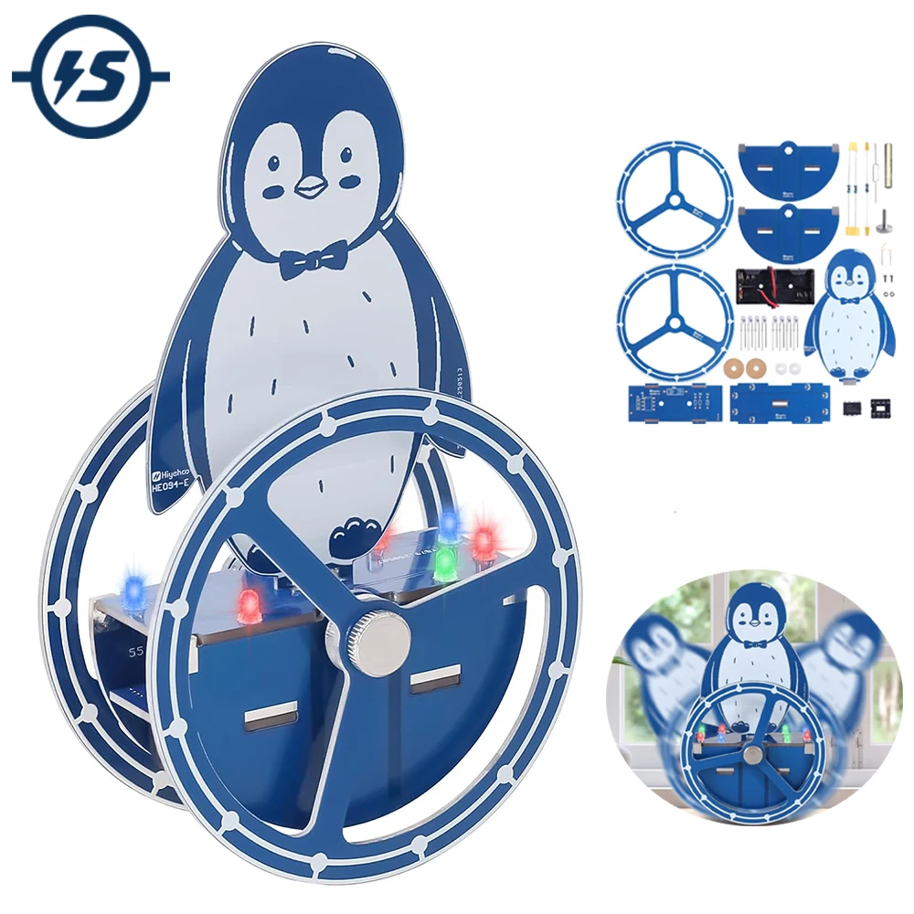 Wobbling Penguin DIY Electronics Kit Motion-Activated Auto Swing with Colorful RGB Lights Fun STEM Soldering Practice Project