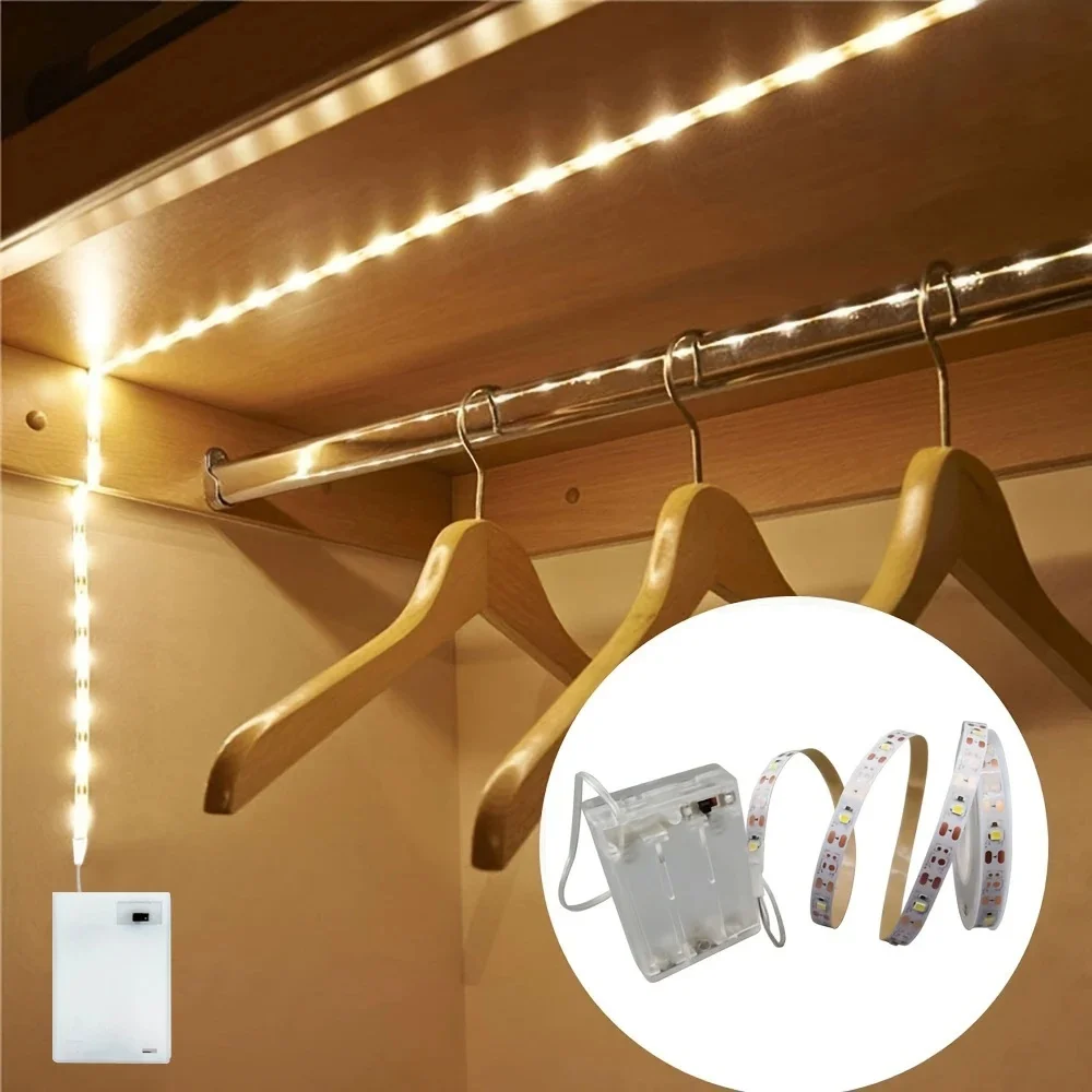 Bande lumineuse LED alimentée par batterie avec interrupteur marche-arrêt 1-10m lumières LED blanc chaud et blanc pour rétro-éclairage TV, fêtes, chambre à coucher