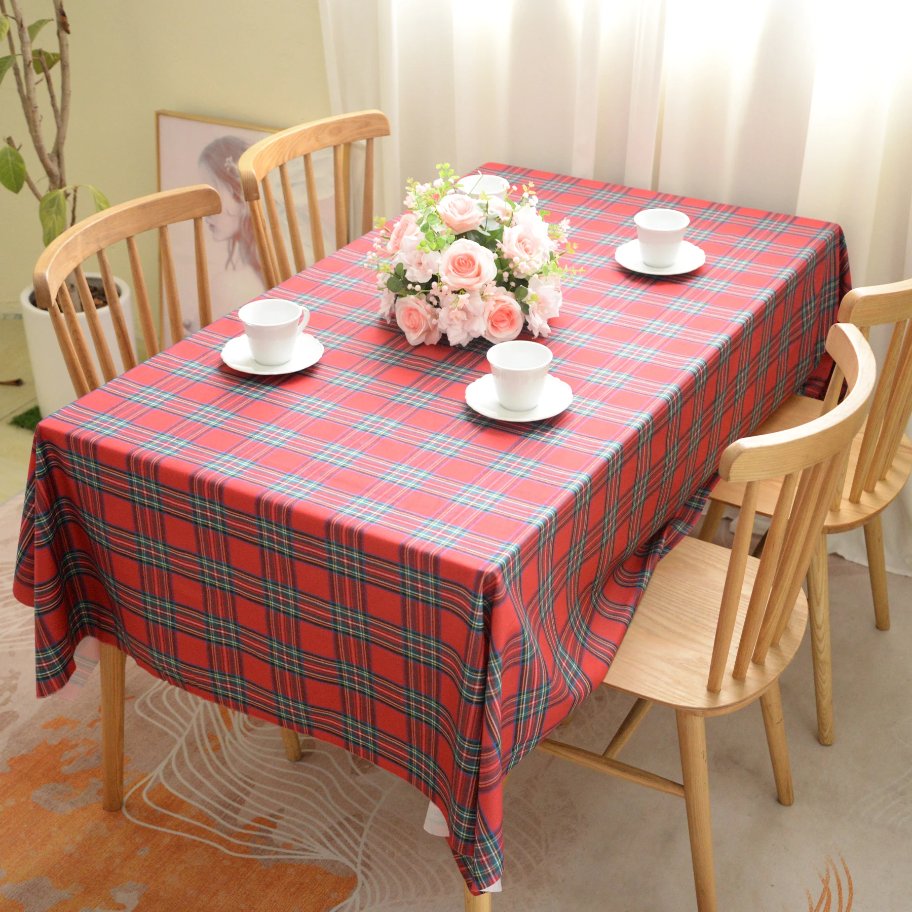 

Velvet Plaid Tablecloths,Wipeable Reusable Smooth Table Cover for Christmas Outdoor Picnic Dining Table,Vintage Red Lattice