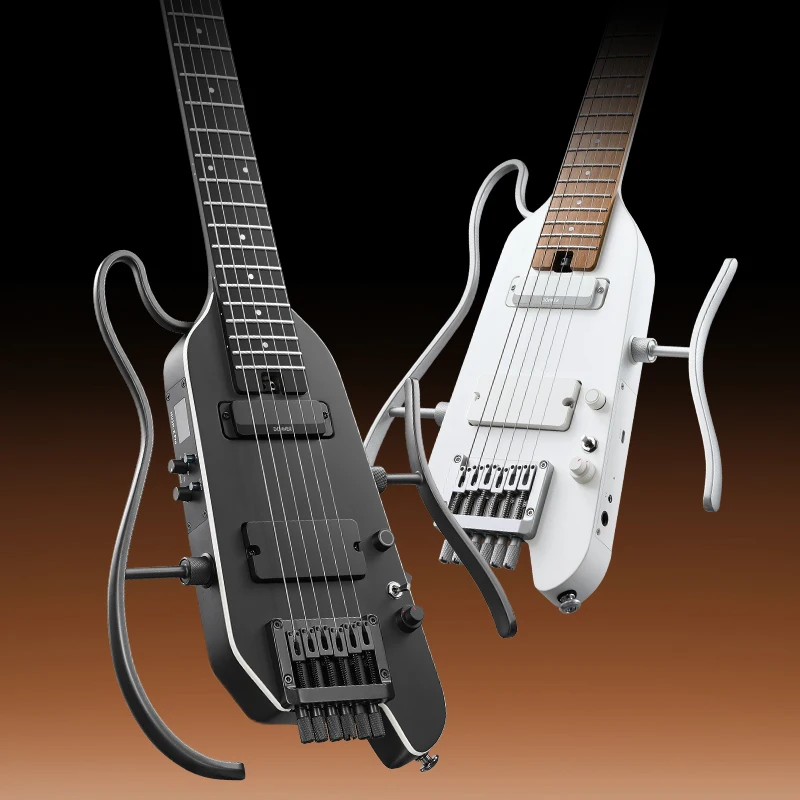 Donner HUSH-X PRO Electric Guitar Kit - Headless Guitar, Great for Travel and Practice, Mahogany Solid Body