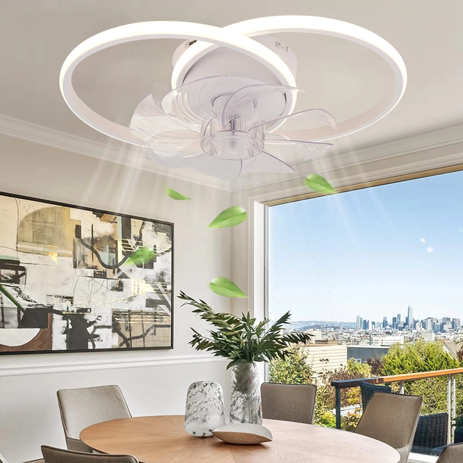 ceiling lamp fan Circle LED light room fans remote control Living room Electric fan Interior home decoration pendant lamp