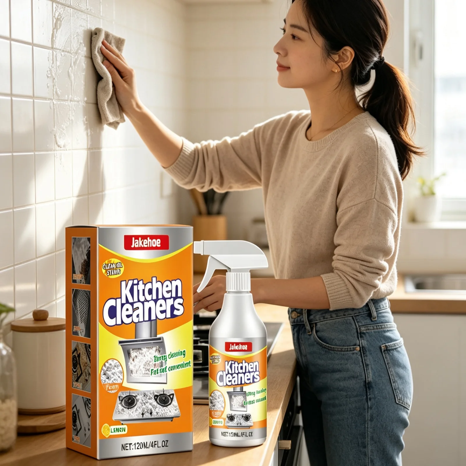 Jakehoe Foam Kitchen Degreaser Powerful Stain Removal Dissolve Stain Leaves No Residue Boost Luster Kitchen Spray Cleaner 120ml