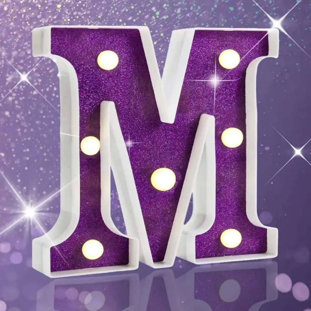 1pc viola Glitter LED Letter Light-alimentato a batteria, lampada da notte decorativa per proposta di matrimonio, compleanno e puntelli fotografici