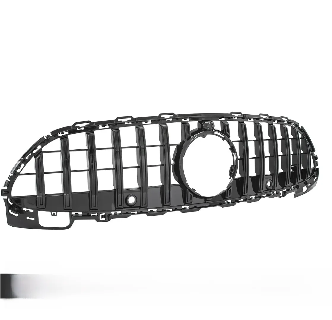 Barras verticais dianteiras cromadas de plástico, Glitter preto Grille Pan, Mercedes Classe C W206