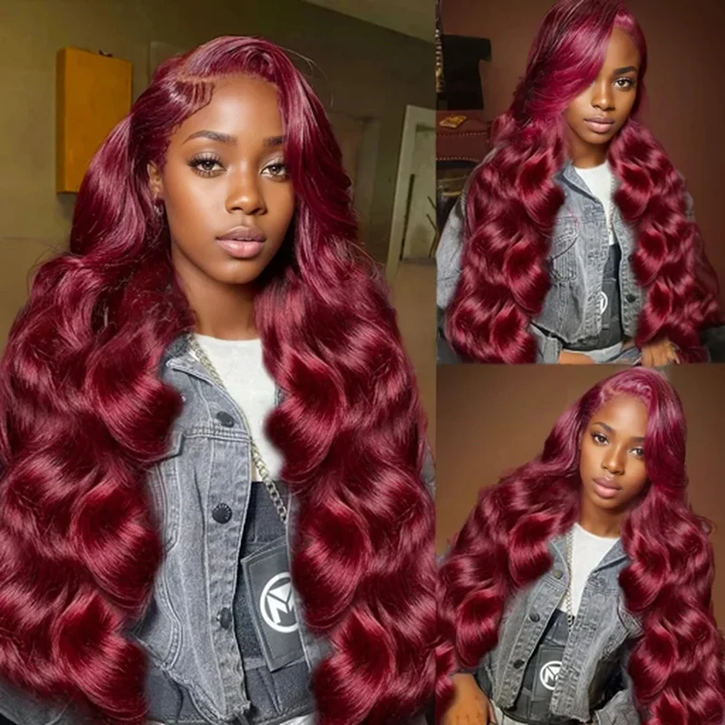 

100% Brazilian Red 99J Burgundy Body Wave 13x4 Glueless Lace Front Wig Human Hair 13x6 Lace Frontal Wig PrePlucked For Women