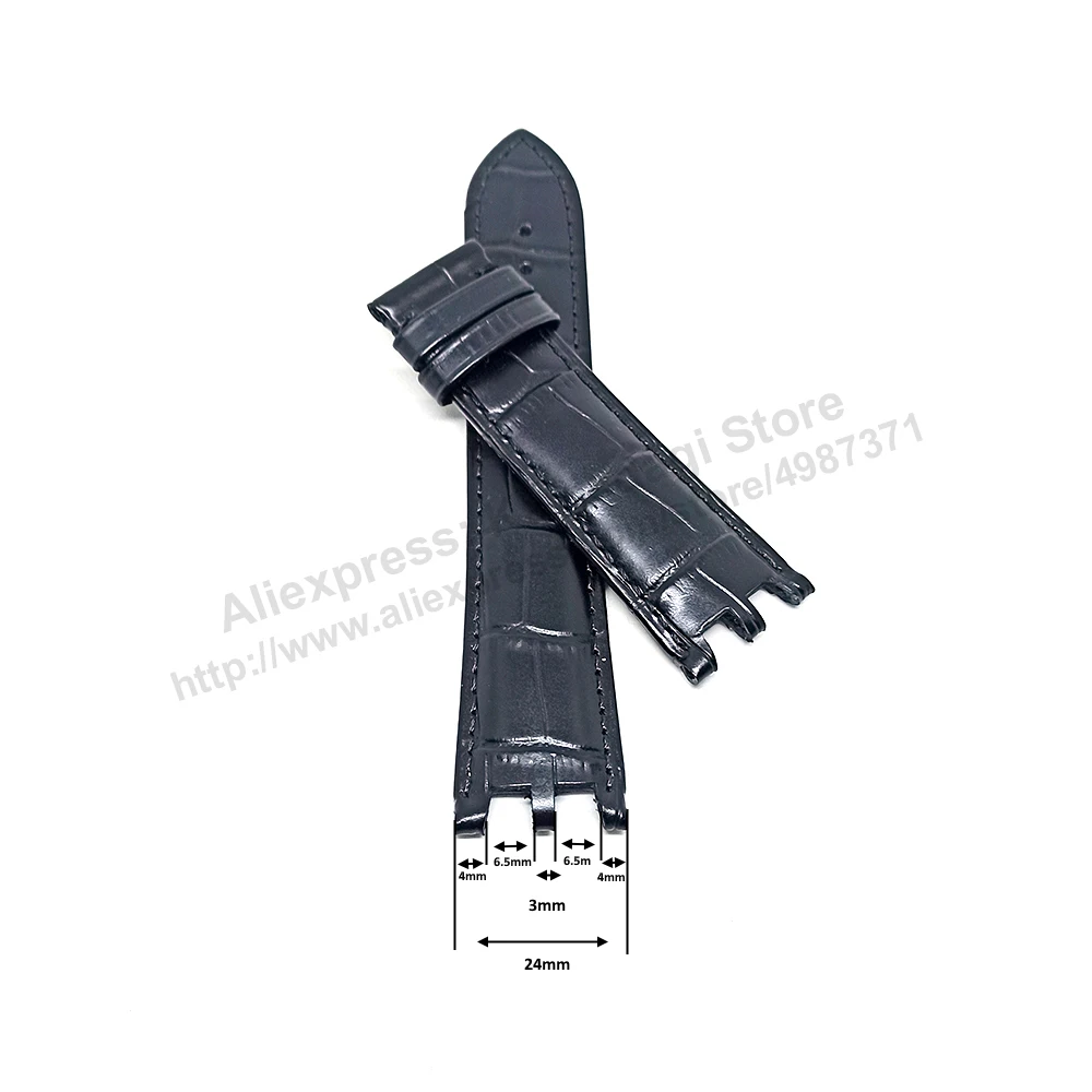 

24mm Black Genuine Leather Watch Band Strap Compatible for Versace V-RACE DIVER VAK050016 , VAK010016