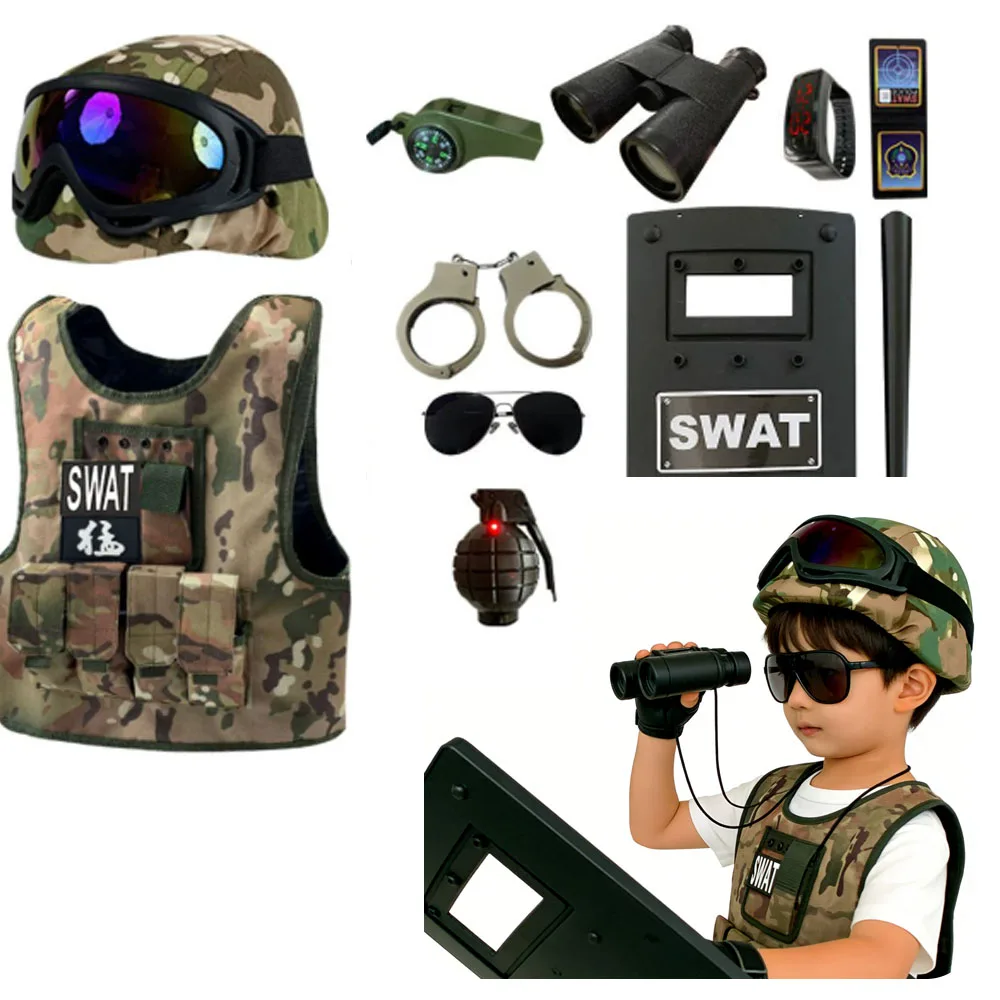 

Children Combat Camouflage Vest Helmet Set Kids Airsoft Gear Outdoor Paintball Tactical Waistcoat CS Gear Boys Girl Uniform