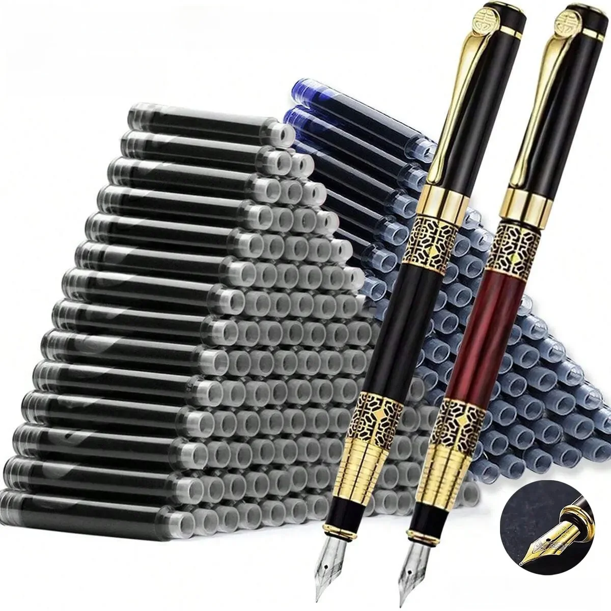1-100 sztuk/zestaw Retro Metalowy Pióro Wieczne Wymienne Atrament Elegancki Prezent do Pisania Artykuły Papiernicze Biuro Szkoła — 2
