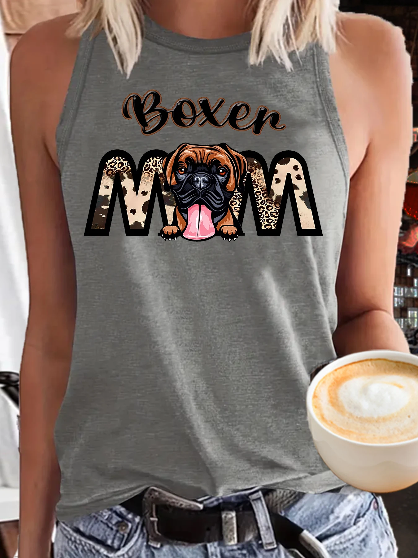 Boxer Mom letter Women's O-Neck Print Tank Top Animals Dog Y2K Girls Tank Tops Mujer Casual Fashion Shirts Tops Drop ship S-233