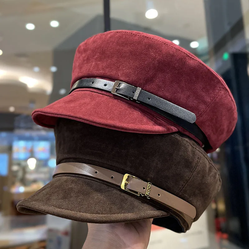 2024 New Angora Red Suede Newsboy Hat Women's Autumn and Winter British Literary Beret Showing Face Small Temperament Painter Hat