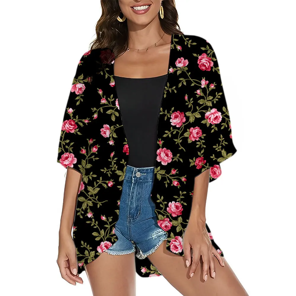 Summer Kimono Chiffon Cover-ups Ladies Shirts Blouses Beach Wear Breathable Kimono Dress For Women Swimsuit Cover Up Plus Size