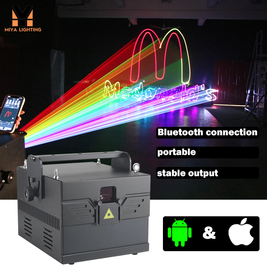 Support android & ios Bluetooth app Control 15W 3D multi patterns Laser Light Editable text Logo Gobos for Wedding disco show