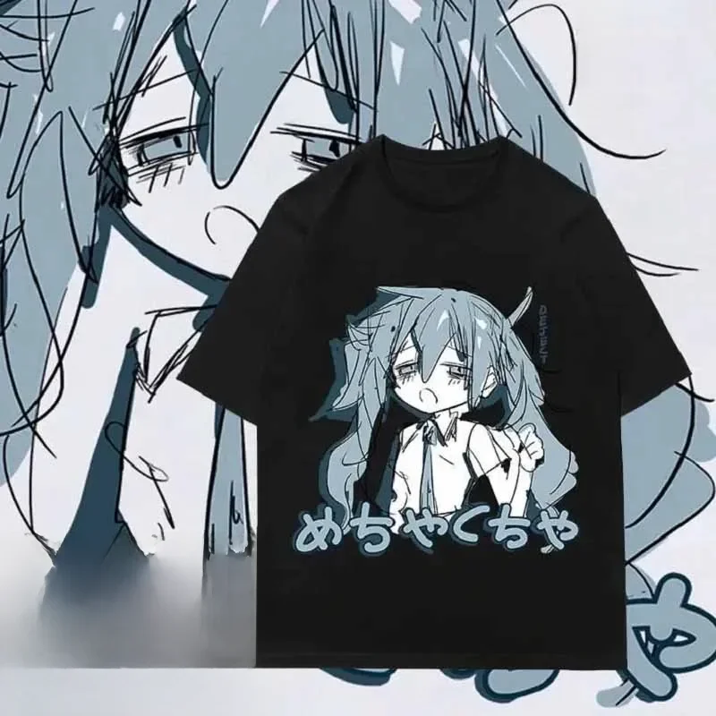 Japoński Y2K Anime koszulka damska bawełniana luźna odzież uliczna koszulki w stylu casual duży rozmiar z krótkim rękawem hip-hopowe topy w stylu Harajuku odzież damska — zdjęcie 2