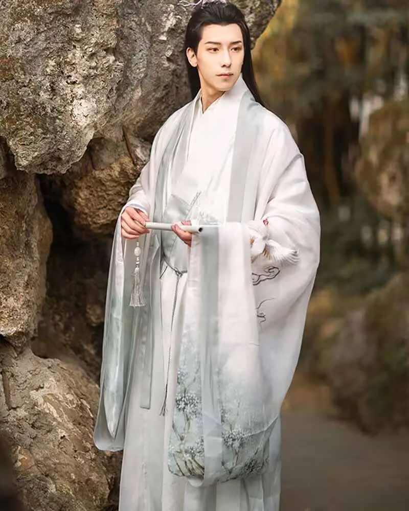 Hanfu Gown For Men Chinese Traditional Embroidered Ink Painting Robe Autumn Party Outfit Male Carnival Cosplay Costume Plus Size