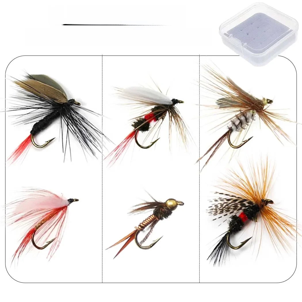 Leurre de pêche à la mouche pour truite, insecte sec, différents styles mixtes, nymphe, 6 pièces/boîte