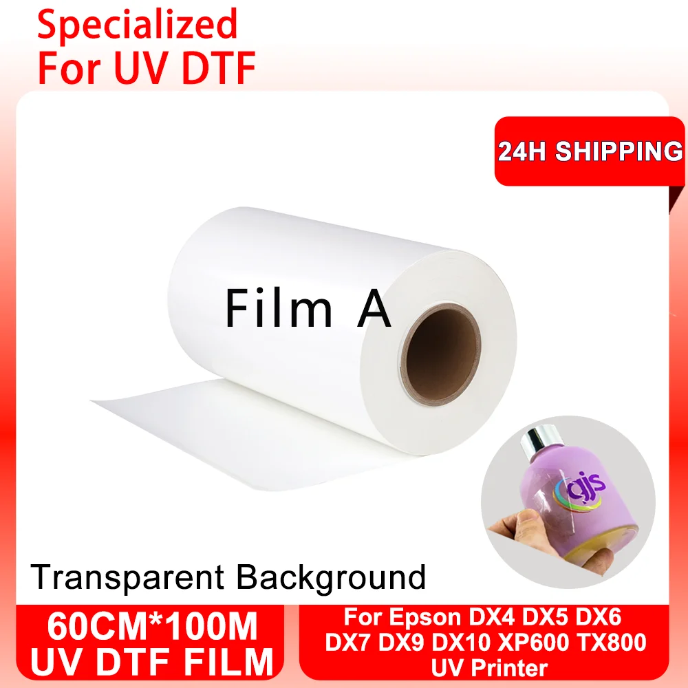 

UV DTF Film A 60CM*100M Transparent Background UV DTF Lamination Machine For XP600 1340 L1390 L1800 For Phone Case Bottle Glass