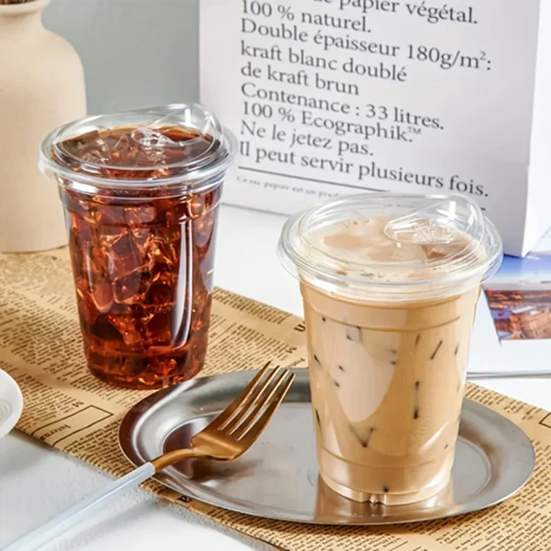 

Disposable Thickened Plastic Cups with Strawless Sip Lid, 20pcs PET Beverage Cups for Coffee Shops, Cold Drinks & Takeaway Use