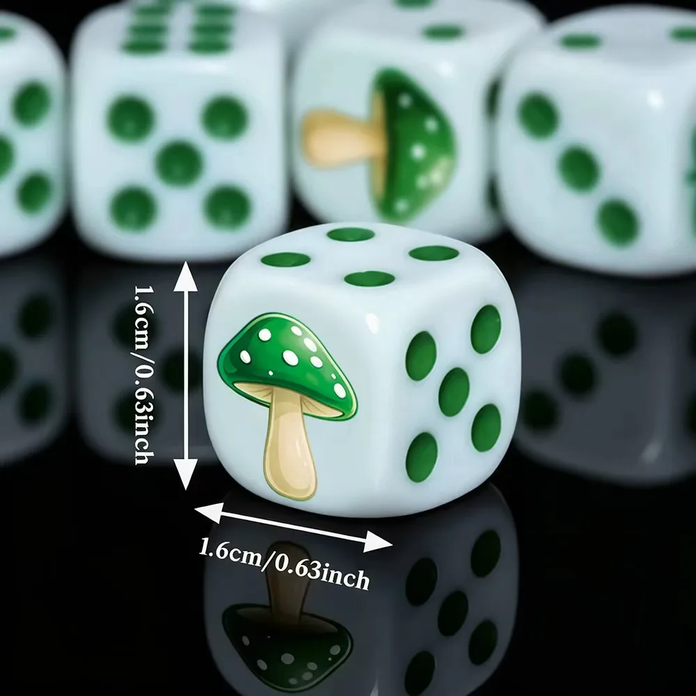 6Pcs Cute Green Mushroom D6 Dice Set for Board Games DND Role Playing Family Game Night MTG Dice Collectors Gamers
