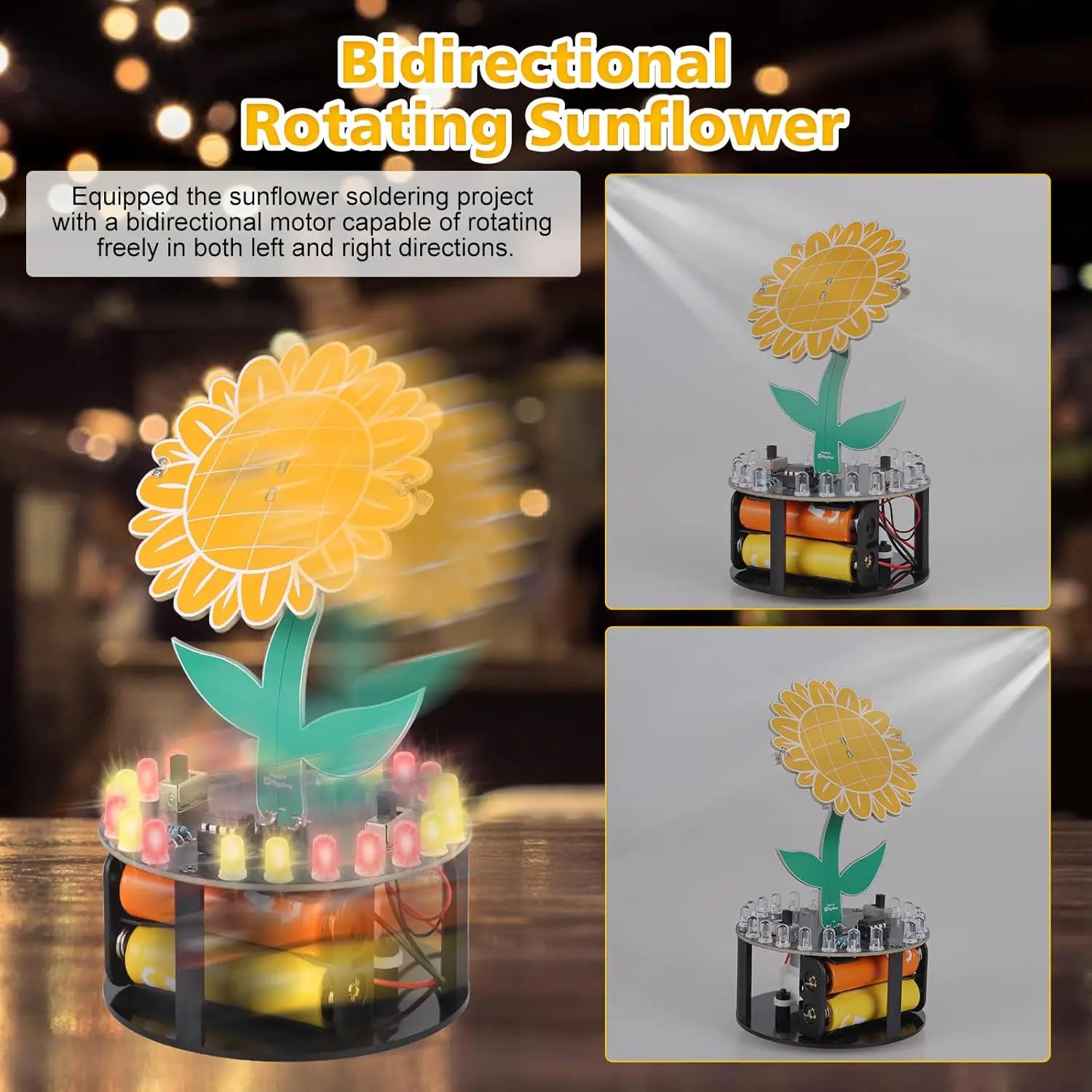Light Chasing Sunflower Soldering Practice Kit DIY Rotating Sunflower Electronics Kit for Teens Adults School Science Class