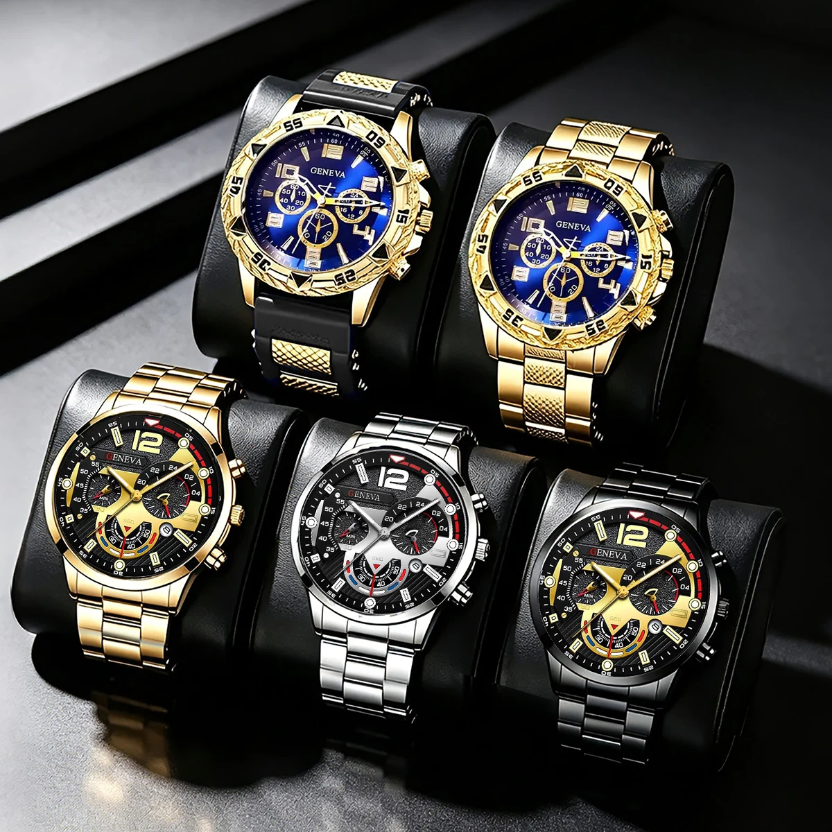 5-Piece Set of New Business Men's Watch Sets, Hip-Hop Fashion, High-End Places, Father's Day Gift, Couple's Watch