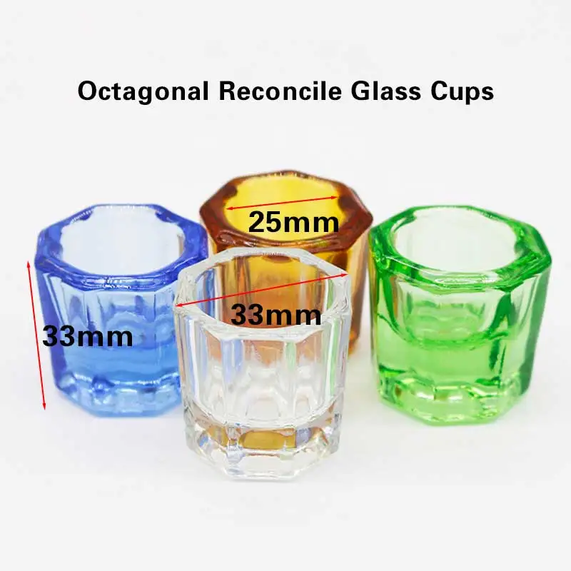 Vasos de vidrio octogonales para laboratorio de odontología, contenedor para polvo líquido, herramientas de dentista, 1 unidad