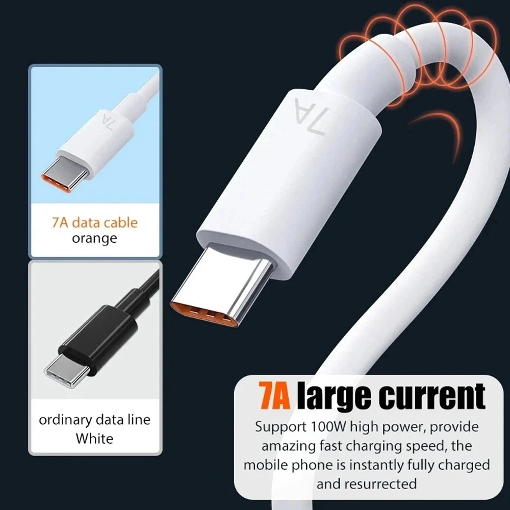USB Type C Cable 100W 7A Fast Charging Wire For Huawei P40 P30 Xiaomi 14 Redmi Poco Mobile Phone USB C Charger Data Cable Cord image 4