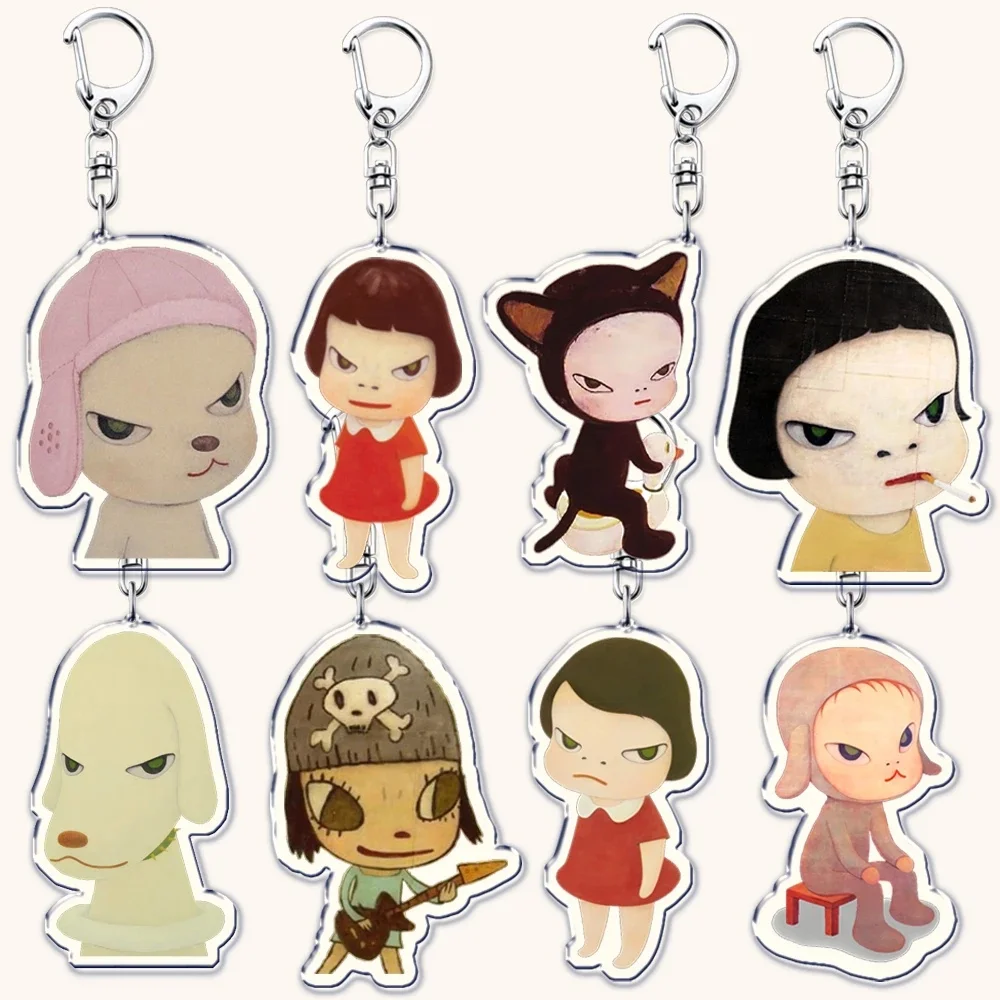Porte-clés de figurines de dessin animé Yoshitomo, porte-clés pour accessoires, sac, Nara, chat, robe rouge, breloque pour téléphone, bijoux mignons, cadeaux d'amis