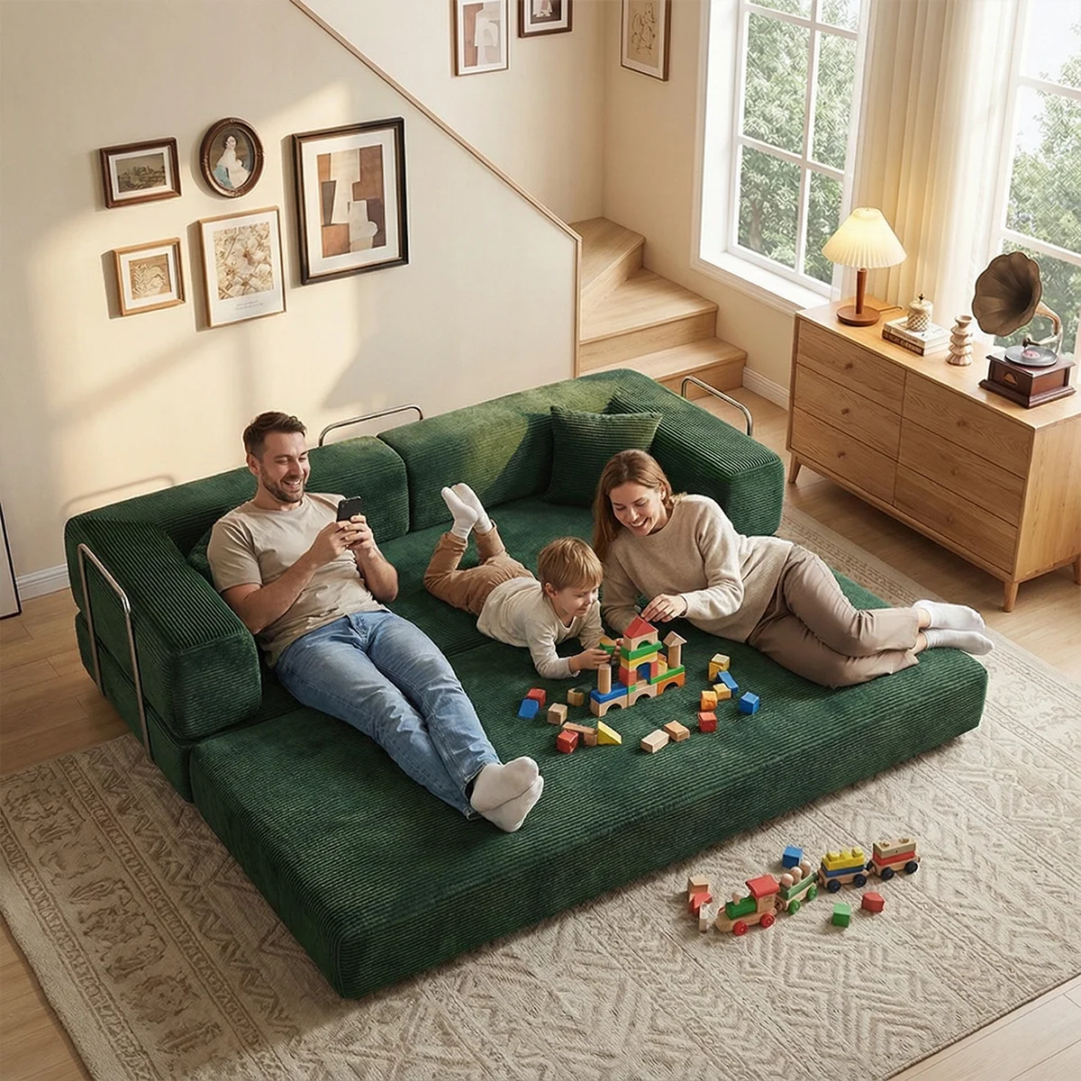 Queen Size Futon Sofa Bed 79' Convertible Couch 4-in-1 Folding Corduroy Boneless Sleeper Loveseat for Living Room