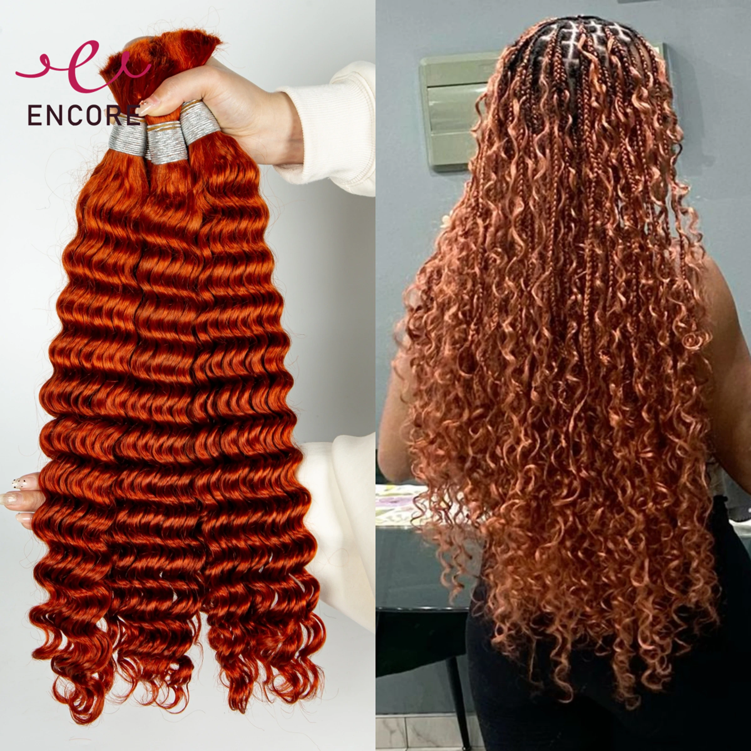 Ginger Orange Hair Bulk for Braiding Deep Wave 100% Human Hair for Boho Braideds No Weft Vrigin 28 Inch Hair Bundles Extension