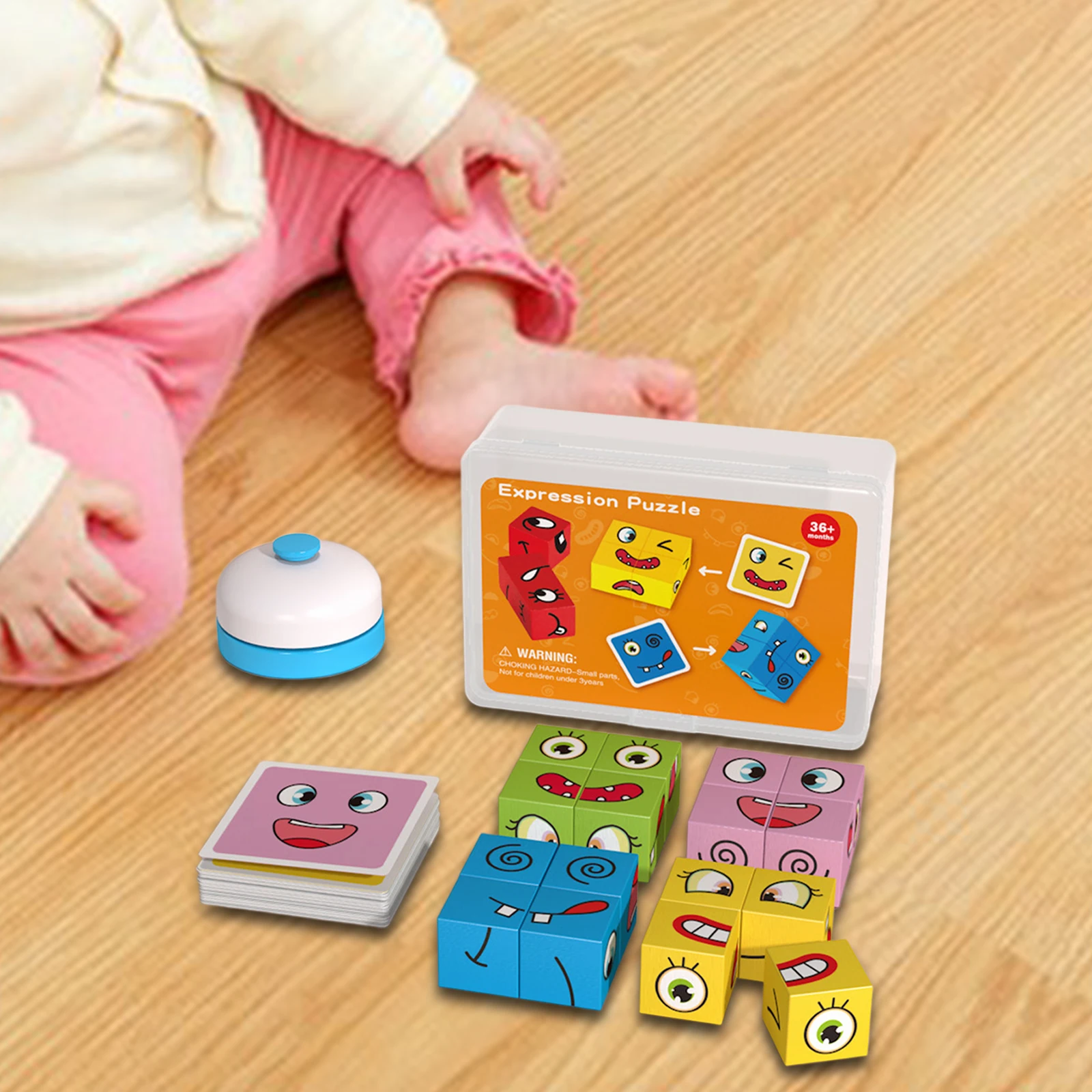 บล็อกไม้มอนเตสซอรี่จับคู่สีสันและเปลี่ยนหน้าตัวละคร พร้อมการ์ดเกม 40 แบบ ของเล่นเสริมพัฒนาการสำหรับเด็ก