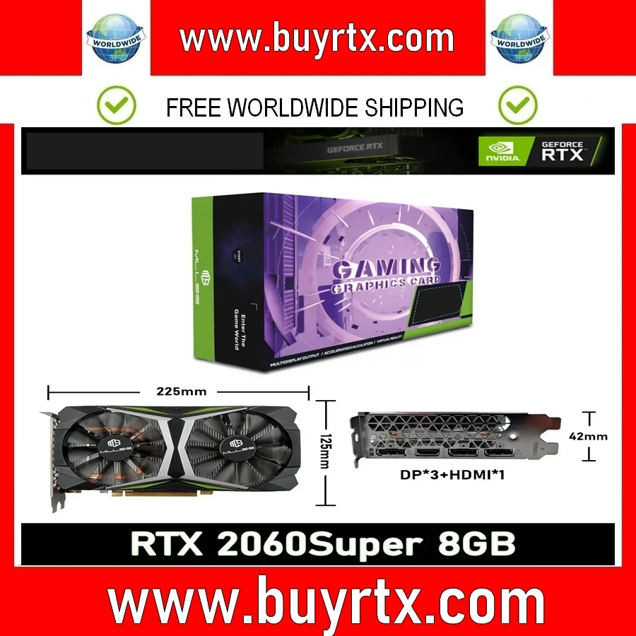 بطاقة رسومات ألعاب فيديو فائقة RTX ، مستعملة ، GDDR6 ، 256 بت ، 8 دبوس ، PCI Express ، x 16 ، RTX ، 8 جيجابايت