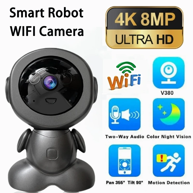 

8MP HD Smart Home Robot Camera Supports Two-way Audio Color Night Vision WiFi CCTV Indoor Security Camera Wireless Baby Monitor