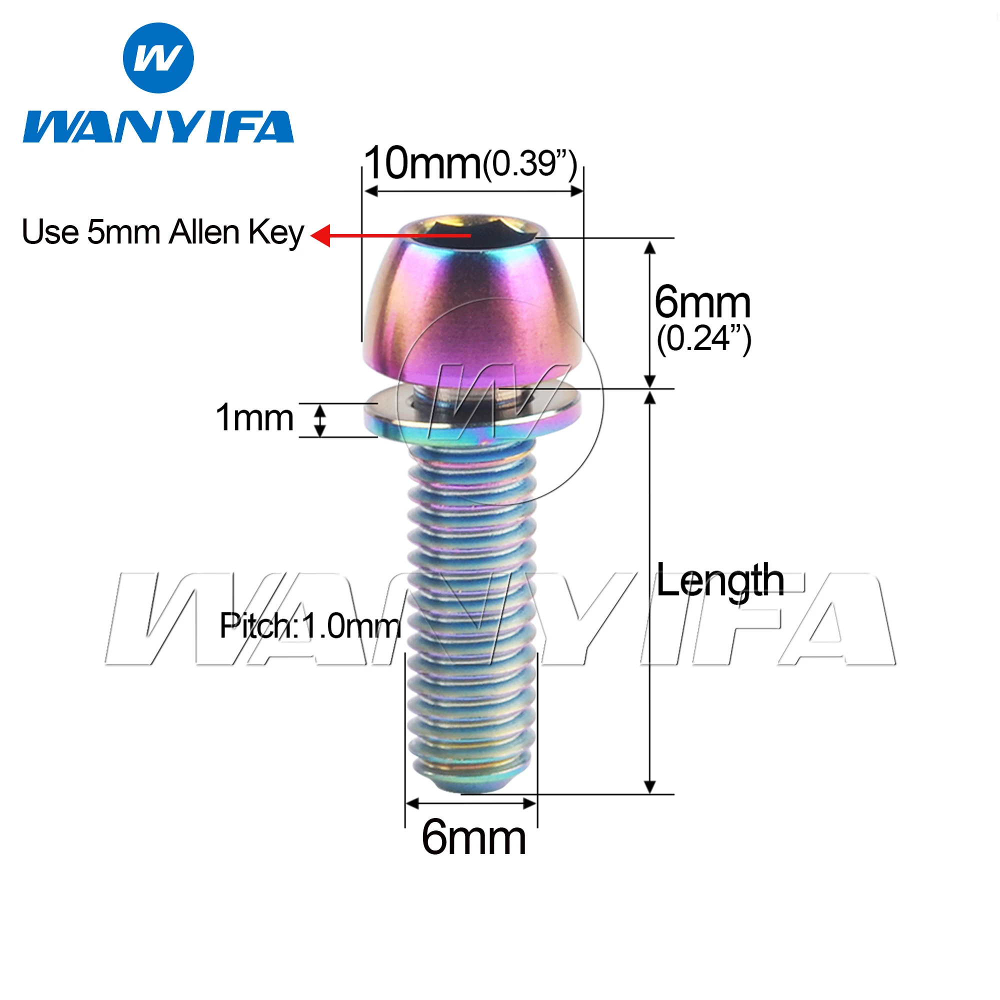 Wanyifa Titanium Bolt M6x18 20mm Flat Button Hex Head with No-shedding Washer Scerw for Bicycle Brake Fixing Ti GR5 Fateners