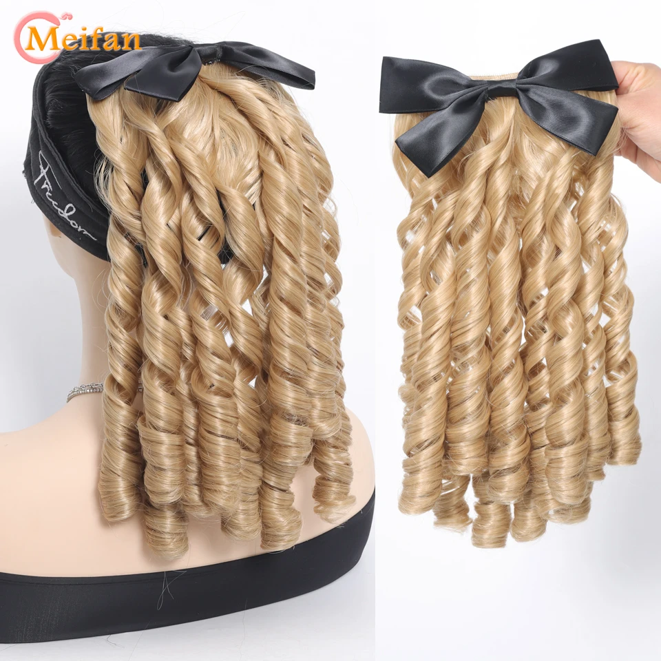 MEIFAN Synthetic Fluffy Retro Roman Roll Hair Princess Ponytail Clip in Hair Extension Natural Fake Bouncy Curly Comb Ponytail