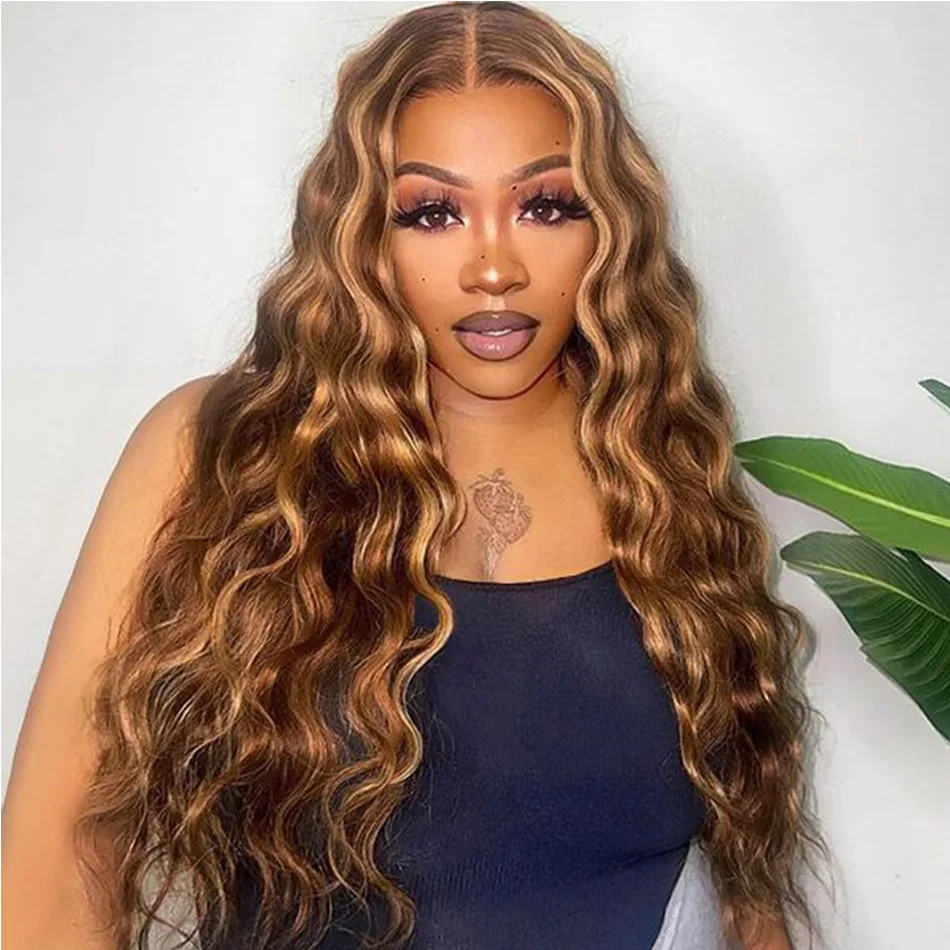 Botisi curly hd lace wig 13x6 human hair 4/27 highlight human lace wig deep wave wigs for women water wave wigs highlighted wig