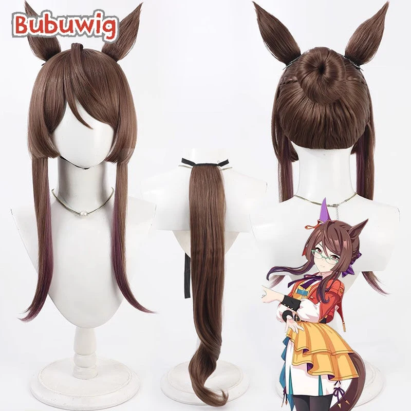 

Синтетические парики Bubuwig Royce and Royce для косплея с ушками Uma musume: Pretty Derby, 50 см, коричневые с фиолетовым оттенком, термостойкие.