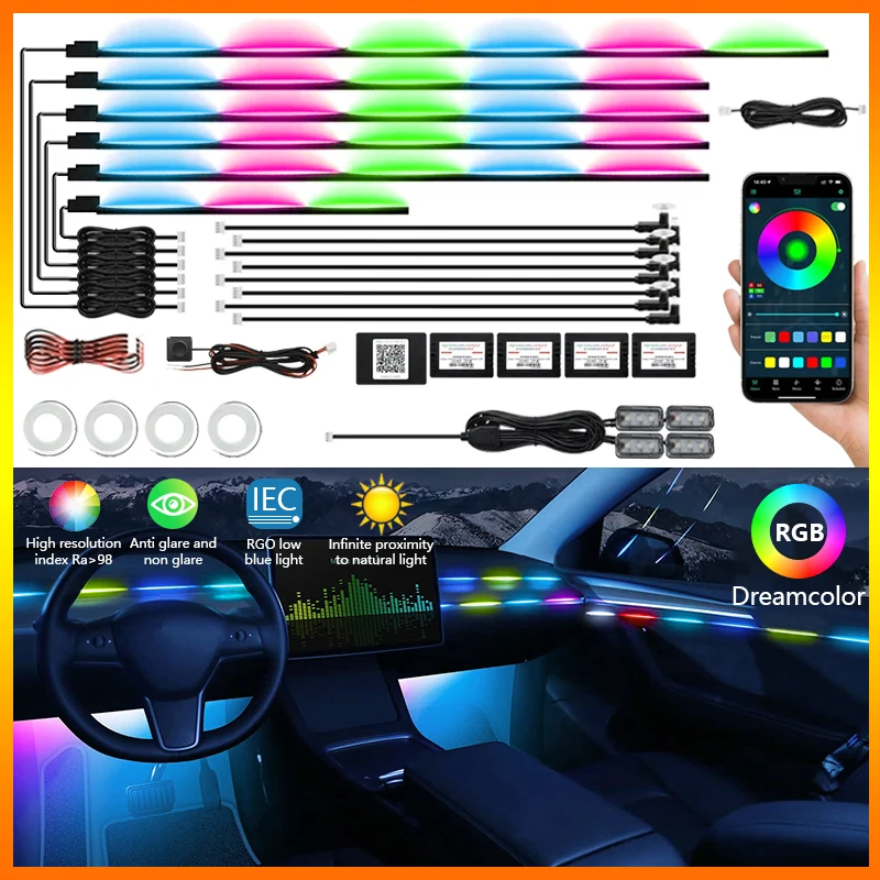 

22 In1 Streamer Car Ambient Lights Universal 68 Colour Rainbow Neon LED Interior Acrylic Strip Symphony Atmosphere Lamp Kit