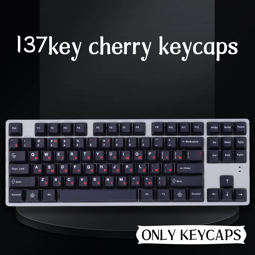 

137-key black and red color scheme, Russian keycaps, minimalist style PBT material, five-sided printing process