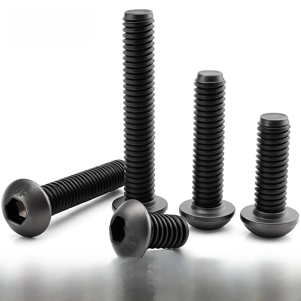 10-200 Stück Sechskant-Innensechskantschrauben ISO7380 M2 M2.5 M3 M4 M5 M6 M8 Schwarz Güteklasse 10.9 Stahl Flachkopf-Inbusschrauben