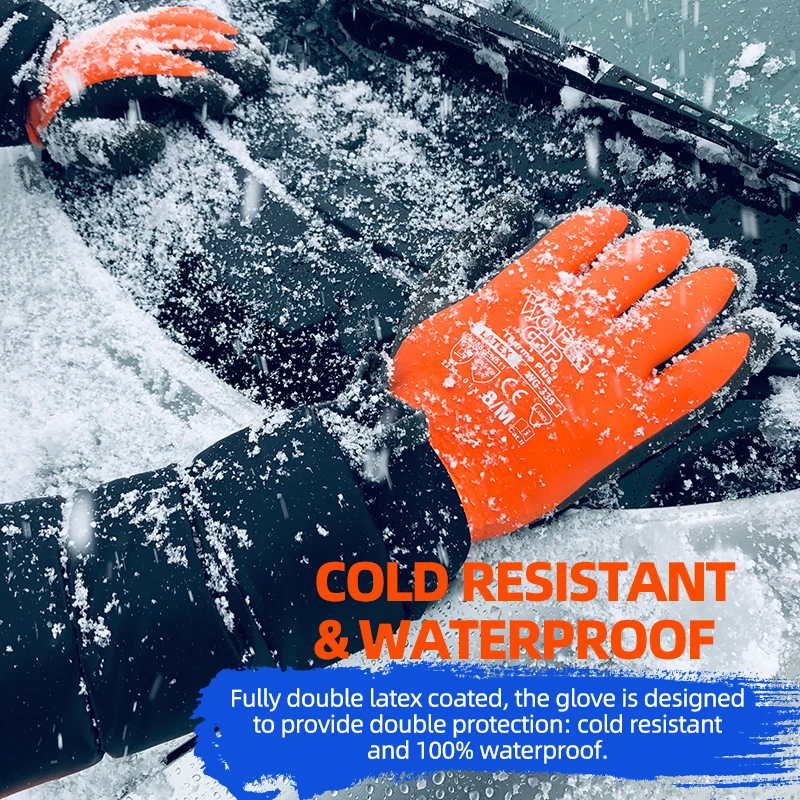 Wonder Grip Cold Resistant Waterproof Safety Work Gloves Full Dual Latex Coating 13-Gauge Acrylic Liner Anti-Slip Touch Screen