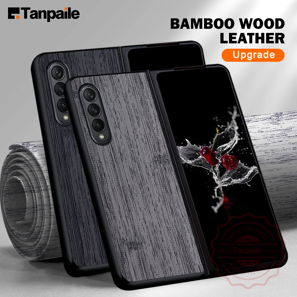 

Tanpaile Shockproof Bamboo Wood Leather Phone Case For Samsung Galaxy Z Fold 3 4 5GLuxury Back Cover Casing