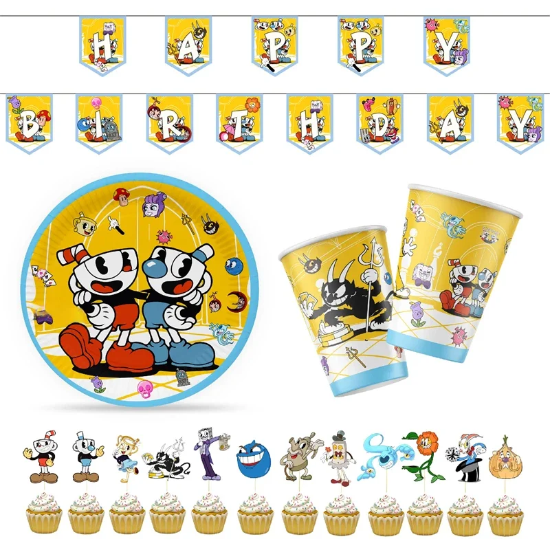 Ballons en latex sur le thème de la décoration de fête d'anniversaire, Cupheads de jeu, Bannière, Faveur de fête pour les enfants, Cadeau, Baby Shower, Fournitures rigour