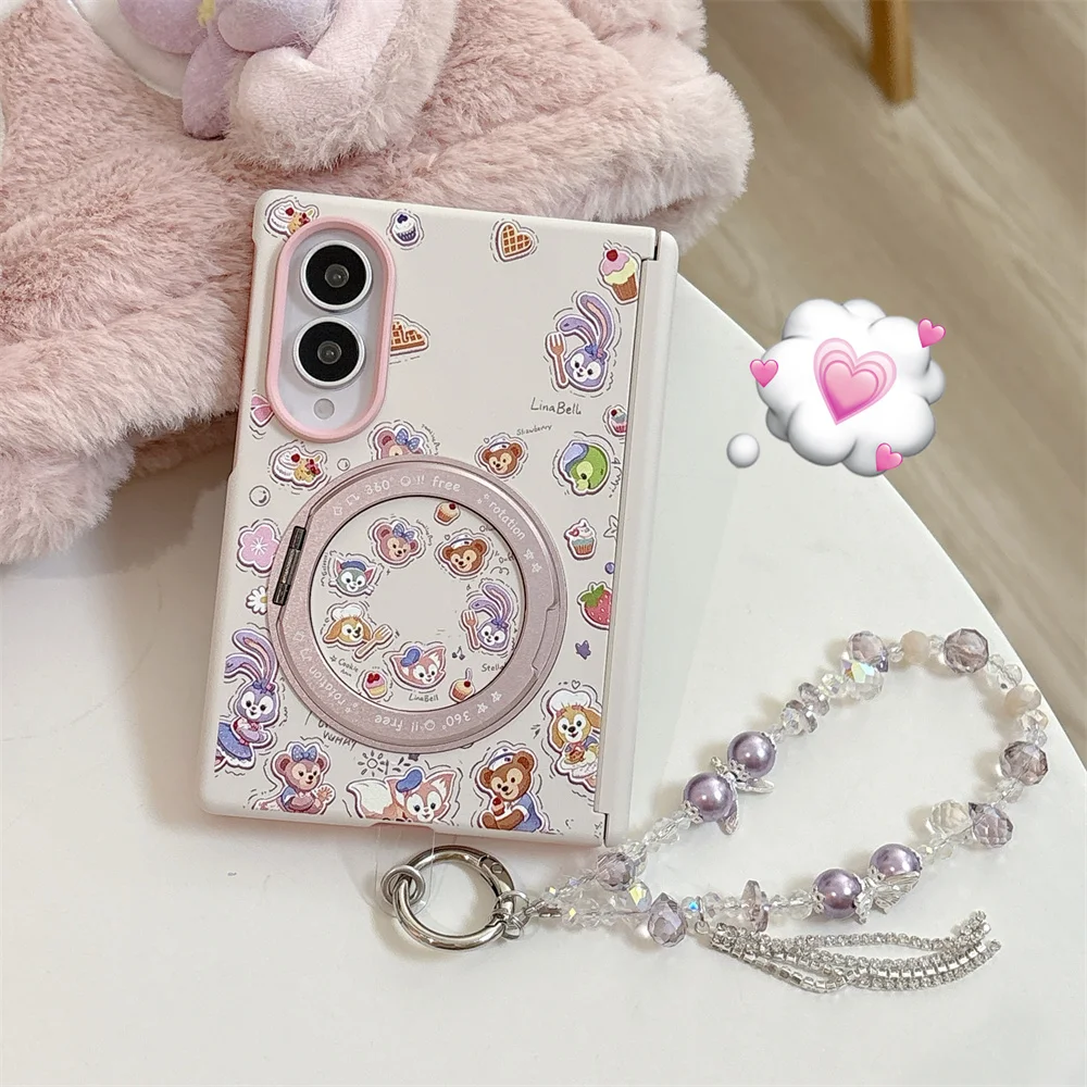 Cute Cartoon Monkey Rabbit Magnetic Phone case for Samsung Galaxy Z Fold 8 fold 8 Cover With Stand Chain Fashion Protective Case