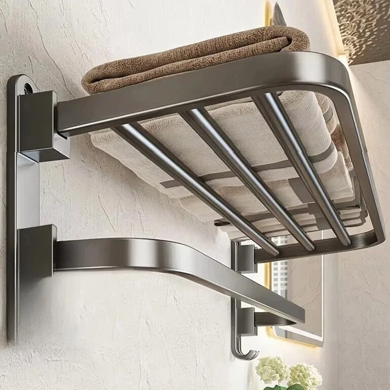 Ulepszony i zagęszczony szary/czarny 50CM-60CM składany aluminiowy uchwyt na wieszak na ręczniki z haczykiem na ręczniki — 2