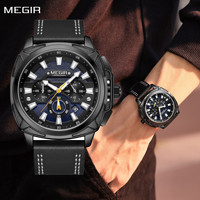 MEGIR Watches for Men Fashion Military Sport Watch Waterproof Date Wristwatch Quartz Casual Chronograph Clock Leather Strap 2128