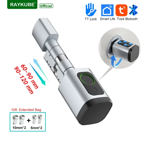 Imagen 1 del producto RAYKUBE V1 cerradura TT ajustable/Tuya Bluetooth cerradura de cilindro Digital inteligente con huella dactilar con aplicación/contraseña/tarjeta RFID/desbloqueo de llave