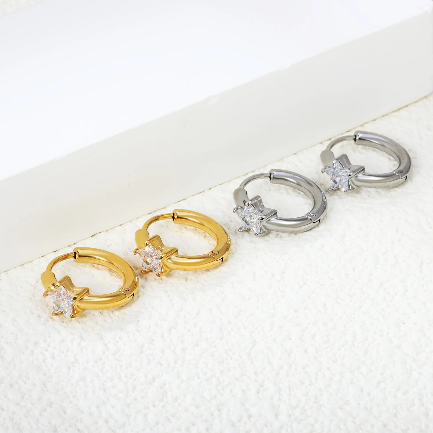 LUXUKISSKIDS 2pcs Stainless Steel Huggie Earrings Hoop Minimalist Star Heart Charms CZ Round Earrings Woman/Men Circle Ear Clips